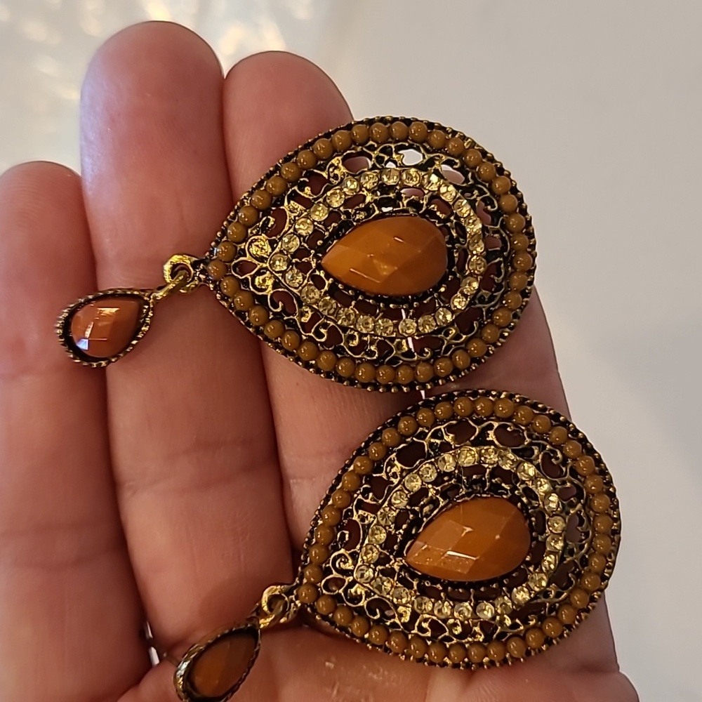 Rust Orange /Gold Statement Earrings - image 2